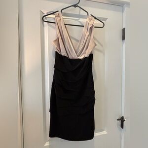 Sweet Storm One-Shoulder Two-Tone Black and Champagne Cocktail Dress
